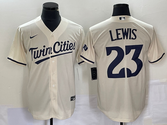 Men's Minnesota Twins Royce Lewis #23 Beige Alternate Replica Player Jersey1
