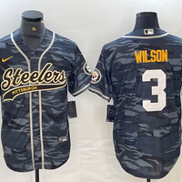 Men's Pittsburgh Steelers Russell Wilson #3 Grey Camouflage Game Jersey1 Joint Edition