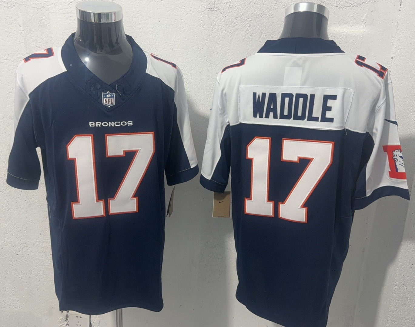 Men's Denver Broncos Jaylen Waddle #17 Navy Game Jersey