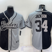 Men's Las Vegas Raiders Bo Jackson #34 Black/Gray Game Jersey1 Joint Edition