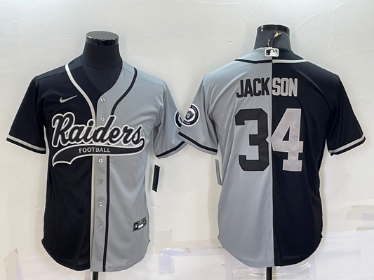 Men's Las Vegas Raiders Bo Jackson #34 Black/Gray Game Jersey1 Joint Edition