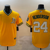 Men's Oakland Athletics Rickey Henderson #24 Yellow Replica Team Jersey1