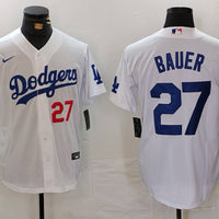 Men's Los Angeles Dodgers Trevor Bauer #27 White Replica Baseball Jersey1