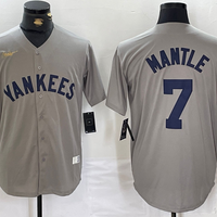 Men's New York Yankees Mickey Mantle #7 Gray Road Cooperstown Collection Player Jersey1