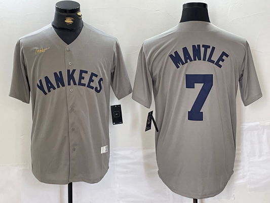 Men's New York Yankees Mickey Mantle #7 Gray Road Cooperstown Collection Player Jersey1