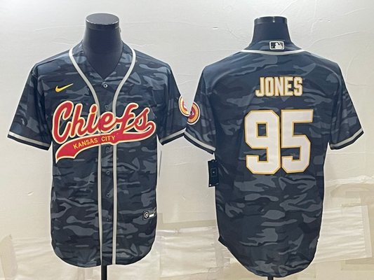Men's Kansas City Chiefs Chris Jones #95 Grey Camouflage Game Jersey1 Joint Edition