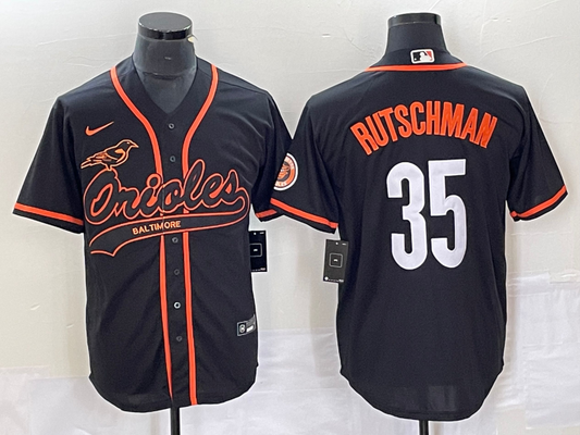 Men's Baltimore Orioles Adley Rutschman #35 Black Replica Jersey1 Joint Edition