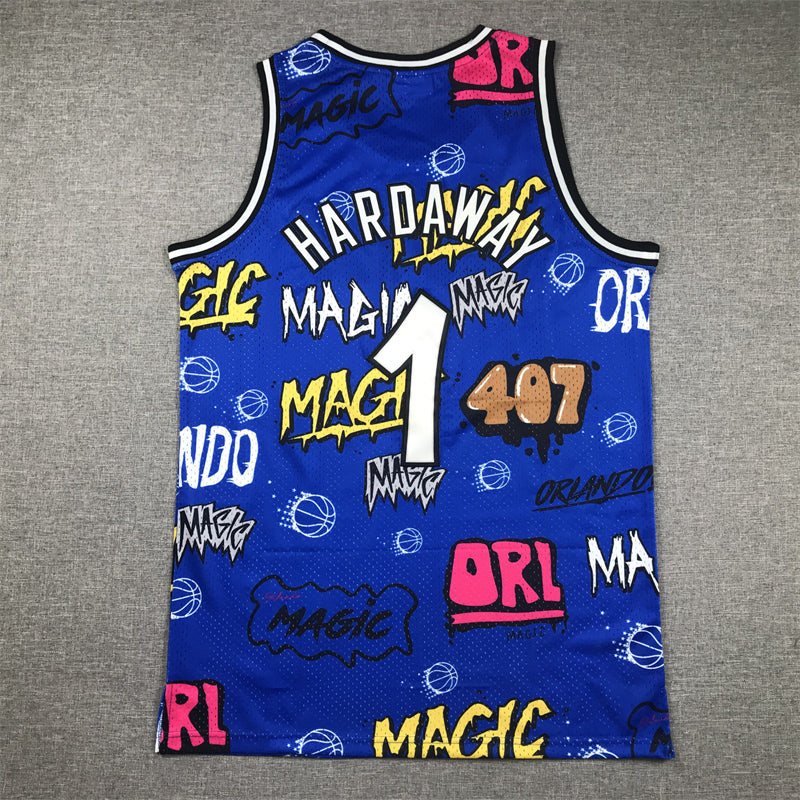 Men's Orlando Magic Penny Hardaway #1 Blue Swingman Graffiti Edition Jersey1