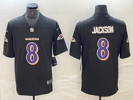 Men's Baltimore Ravens Lamar Jackson #8 Black Fashion Game Jersey1