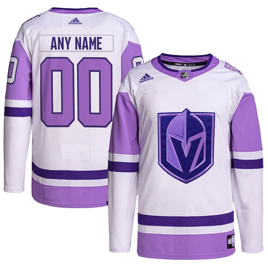 Men's Vegas Golden Knights White/Purple Hockey Fights Cancer Primegreen Authentic Custom Jersey1