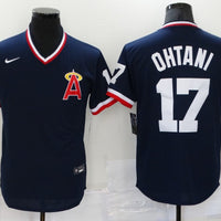 Men's Los Angeles Angels Shohei Ohtani #17 Navy Printed Baseball Jersey1