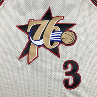 Men's Philadelphia 76ers Allen Iverson #3 Cream Chainstitch Swingman Jersey1