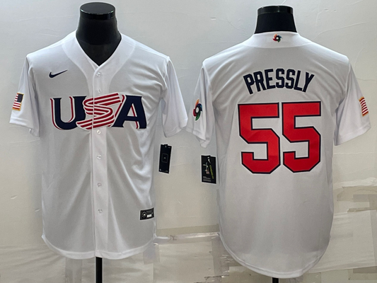Men's 2023 World Baseball Classic #55 Ryan Pressly USA White Jersey1