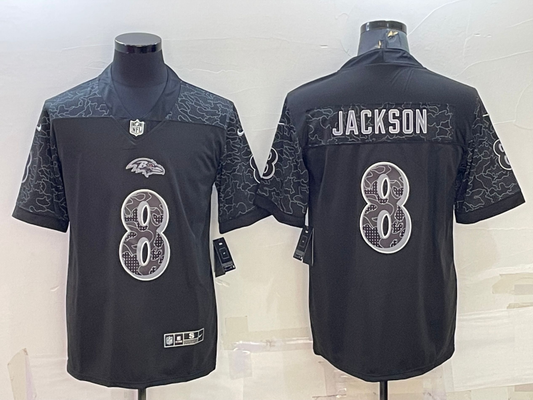 Men's Baltimore Ravens Lamar Jackson #8 Black RFLCTV Limited Jersey1