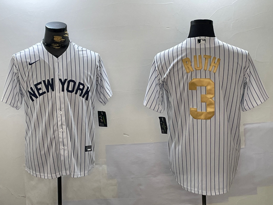 Men's New York Yankees Babe Ruth #3 White Player Game Jersey1