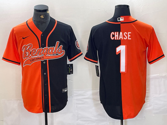 Men's Cincinnati Bengals Ja'Marr Chase #1 Orange/Black Game Player Jersey1 Joint Edition