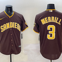 Men's San Diego Padres Jackson Merrill #3 Brown Replica Player Jersey1