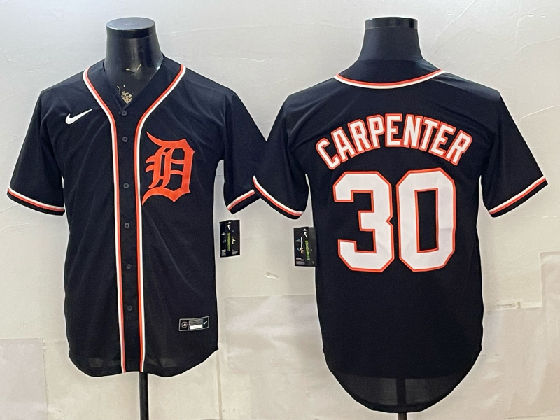 Men's Detroit Tigers Kerry Carpenter #30 Fashion Replica Black Out Jersey