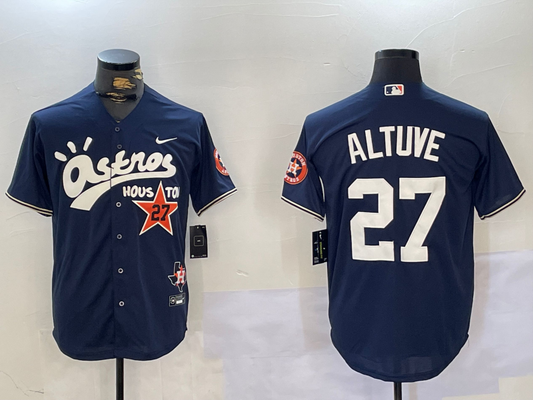 Men's Houston Astros Jose Altuve #27 Navy Game Player Jersey1