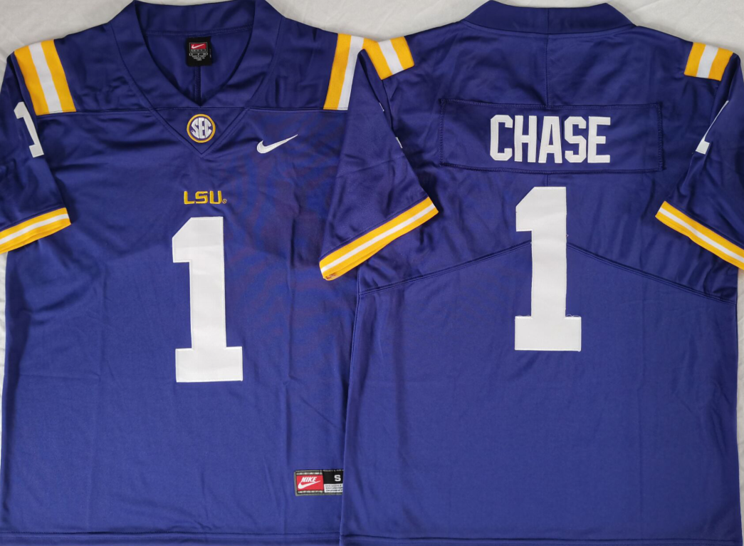 Men's LSU Tigers Ja'Marr Chase #1 Purple Game Jersey