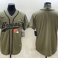Men's Cleveland Browns Olive 2021 Salute To Service Limited Player Blank Jersey1