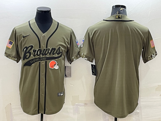 Men's Cleveland Browns Olive 2021 Salute To Service Limited Player Blank Jersey1