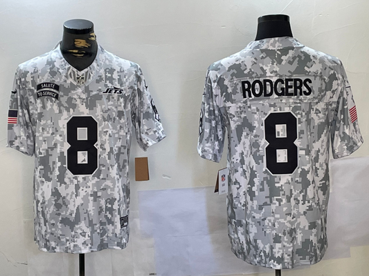 Men's New York Jets Aaron Rodgers #8 Arctic Camo 2024 Salute to Service Limited Jersey1