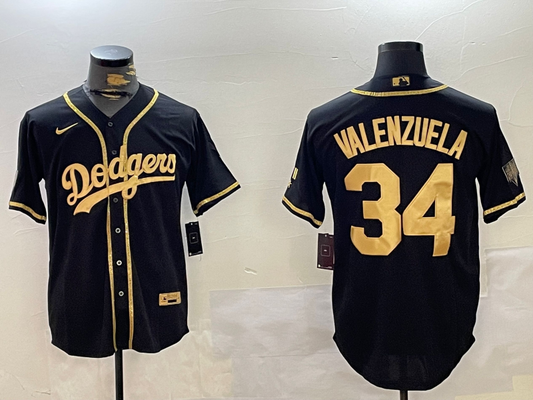 Men's Los Angeles Dodgers Fernando Valenzuela Black Game Player Jersey1