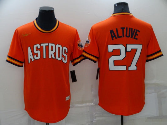 Men's Houston Astros Jose Altuve #27 Orange Cooperstown Collection Team Jersey1