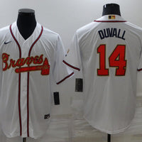 Men's Atlanta Braves Adam Duvall #14 White Replica Baseball Jersey1