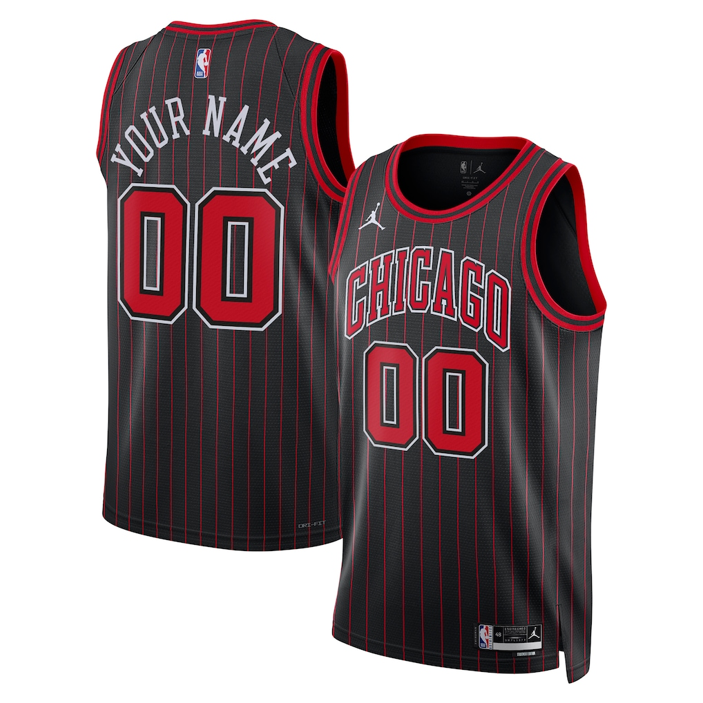 Men's Chicago Bulls Black Swingman Custom Jersey - Statement Edition