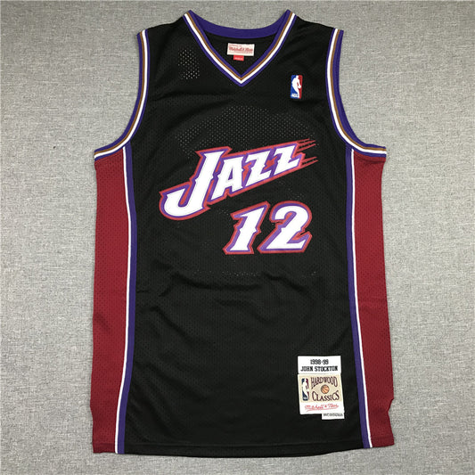 Men's Utah Jazz John Stockton Black 1998-99 Hardwood Classics Swingman Jersey1