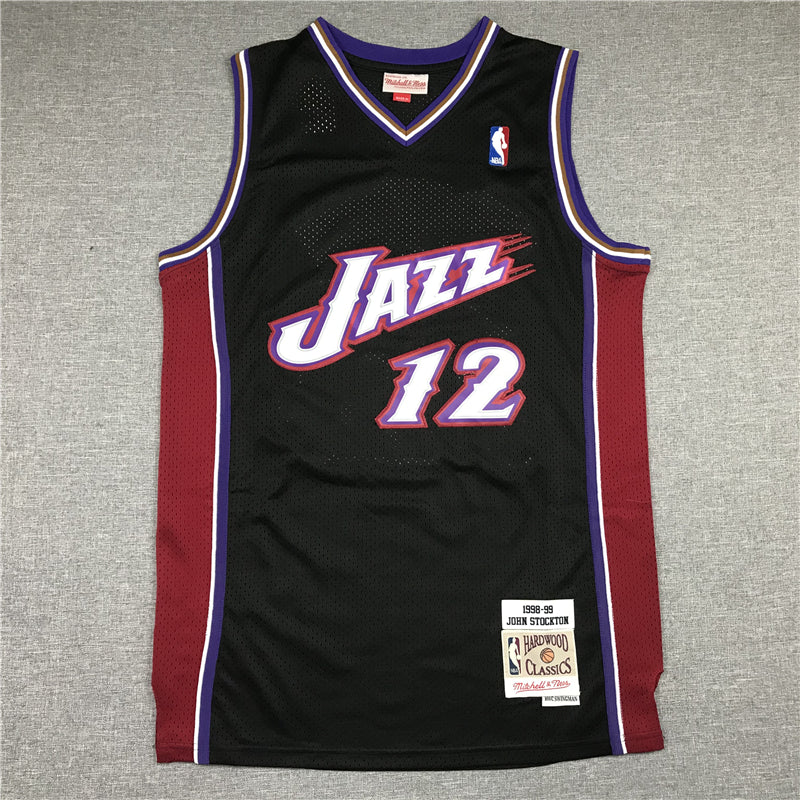 Men's Utah Jazz John Stockton Black 1998-99 Hardwood Classics Swingman Jersey1