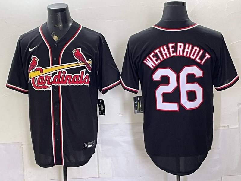 Men's St. Louis Cardinals JJ Wetherholt #26 Black Replica Player Jersey