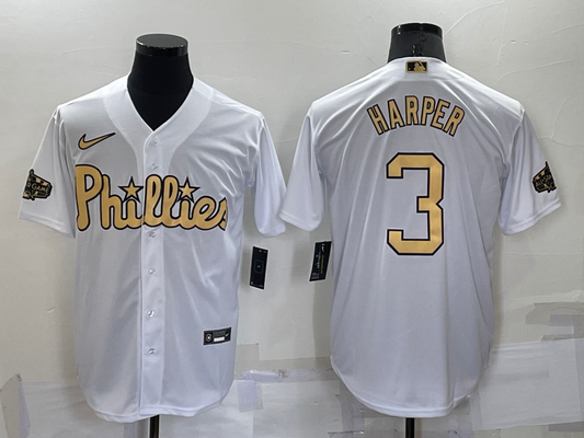 Men's Philadelphia Phillies Bryce Harper #3 White Replica Player Jersey1