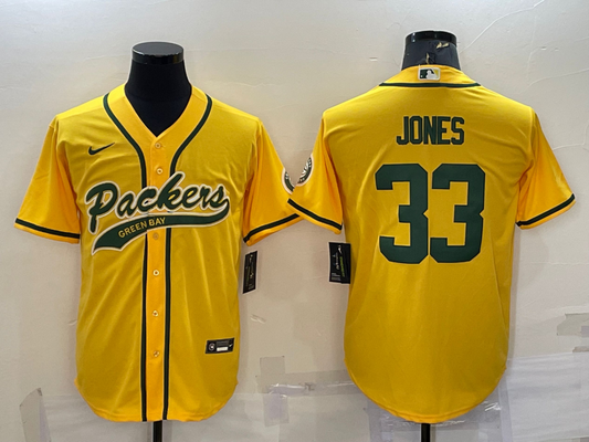 Men's Green Bay Packers Aaron Jones #33 Gold Inverted Team Game Jersey1 Joint Edition