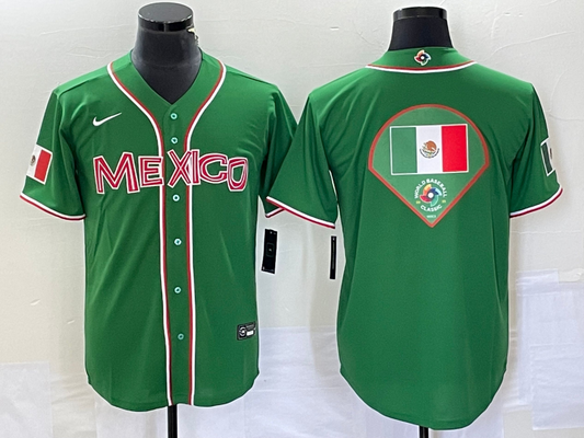 Men's 2023 World Baseball Classic Mexico Green Alternate Game Jersey1