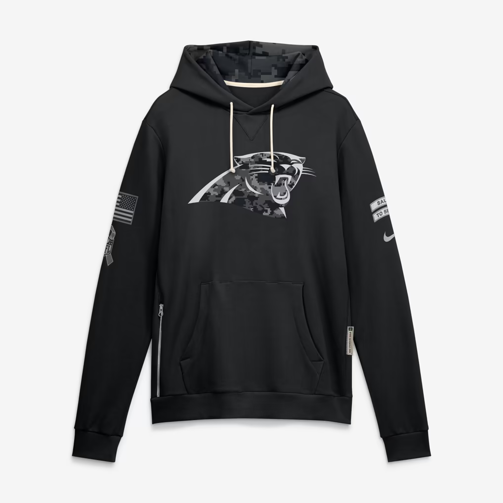 Men's Carolina Panthers Black 2026 Salute to Service Sideline Dri-FIT Pullover Hoodie