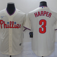 Men's Philadelphia Phillies Bryce Harper #3 Beige Replica Baseball Jersey1