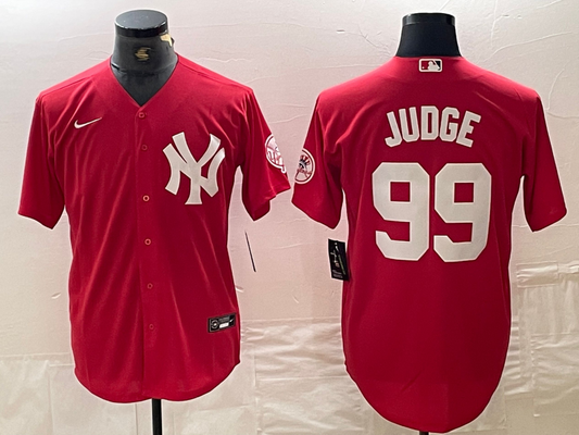 Men's New York Yankees Aaron Judge #99 Red Replica Player Jersey1