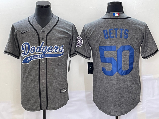 Men's Los Angeles Dodgers Mookie Betts #50 Gray Game Jersey1 Joint Edition