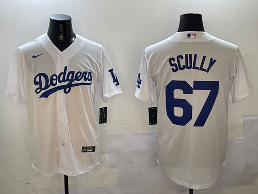 Men's Los Angeles Dodgers Vince Scully #67 White Home Replica Player Jersey1