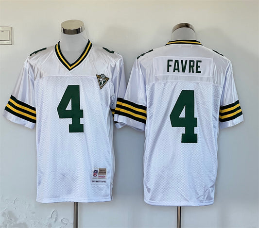 Men's Green Bay Packers Brett Favre Mitchell & Ness White Legacy Replica Player Jersey1