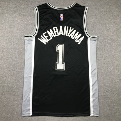 Men's San Antonio Spurs Victor Wembanyama #1 Black 2022/23 Swingman Jersey1 - Icon Edition