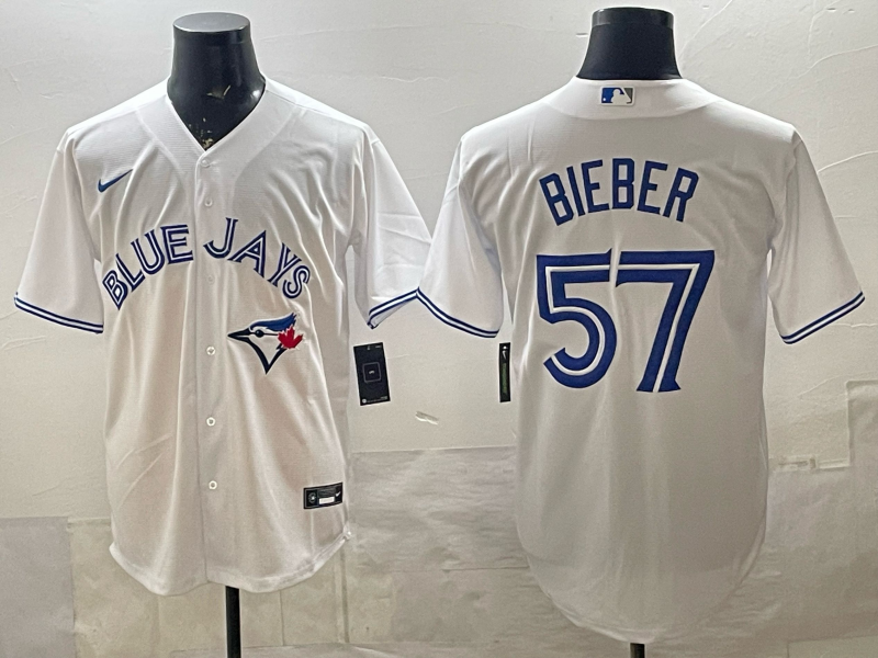 Men's Toronto Blue Jays Shane Bieber #57 White Home Limited Player Jersey