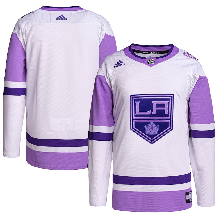 Men's Los Angeles Kings White/Purple Hockey Fights Cancer Primegreen Authentic Blank Practice Jersey1