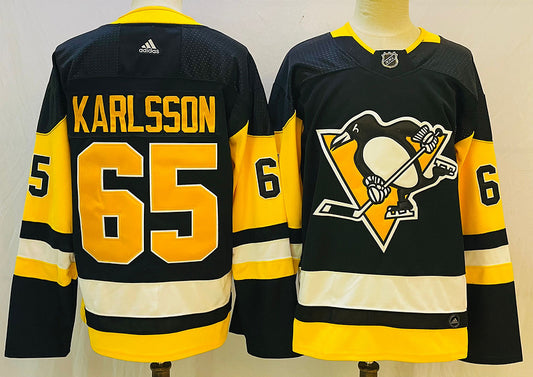 Men's Pittsburgh Penguins Erik Karlsson #65 Black Replica Player Jersey1