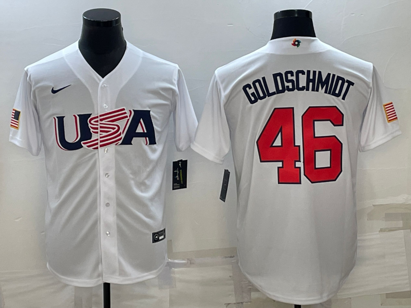 Men's 2023 World Baseball Classic #46 Paul Goldschmidt USA White Jersey1