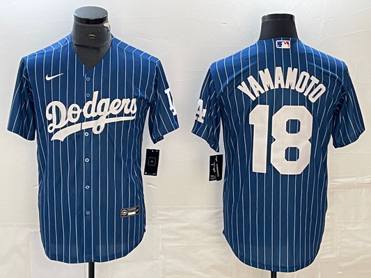 Men's Los Angeles Dodgers Yoshinobu Yamamoto #18 Blue Replica Player Jersey1