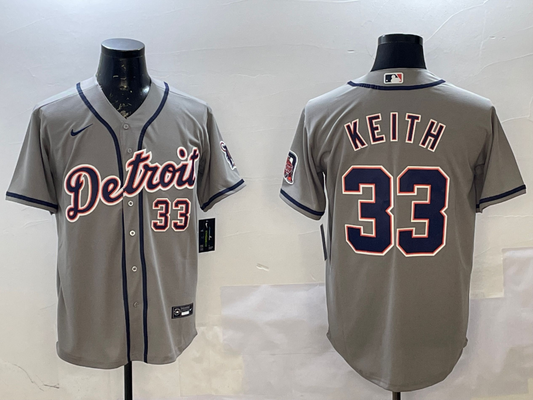 Men's Detroit Tigers Colt Keith #33 Gray Road Limited Player Jersey1